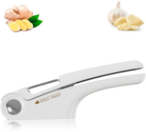 ZONJIE Presse-ail - Ustensile de cuisine avec éplucheur d'ail - Poignée facile à utiliser - Outil efficace pour obtenir la pâte d'ail - Facile à nettoyer - Blanc