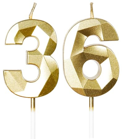 mciskin Gold 36th Birthday Candles, 3D Number 36 Candles for Cake, Women Men 36th Birthday Decorations,Pearl Gold Candle Cake Topper Decorations for Birthday Party Weddings Anniversary Supplies