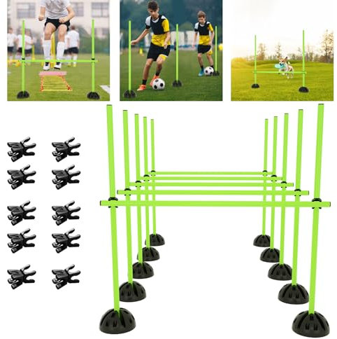 TATIVALO Hürden Slalomstangen Agility-Training Set - Hürden und Slalomstangen für Sport, Fitness, Koordinationstraining und Agilität 15 Stangen - 100 cm, 10er Standfüße und 10 Clips, Grün