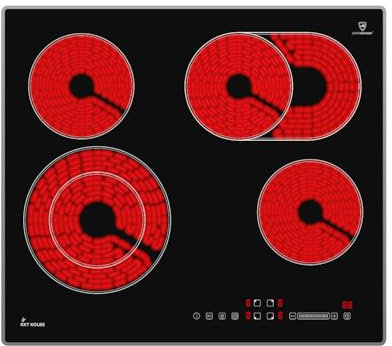 KKT KOLBE Glaskeramik Kochfeld 60 cm | Autark | 6,6 kW | 4 Zonen | 9 Stufen | Bräterzone | Dualkochzone | Slim-Designrahmen | Touch Slider | Timer | CH5901AL