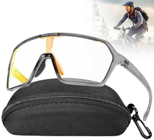 Fahrradbrille Selbsttönend für Damen und Herren, Photochrome fahrradbrille, Selbsttönend UV 400 Sonnenbrille, Selbsttönend Sportsonnenbrille, Photochromatisch Radsportbrillen, für Radfahren, Laufen