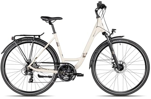 2R Manufaktur TRS GO Wave | Trekkingbike mit Tiefeinstieg | 28 Zoll Damenfahrrad | 21-Gang Schaltung | inkl. Straßenausstattung, Farbe:warm Grey matt/Black matt, Rahmengröße:56 cm