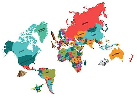 Garneck Adesivo Murale Mappa del Mondo in Pvc e Ecologico, Decorazione Creativa per Soggiorno e Camera dei Ragazzo Ragazza