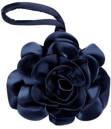 BABEYOND Clutch Purses for Women - Evening Bags Flower Satin Handbag Classy Wristlet Purse for Party Daily Wedding (Navy)