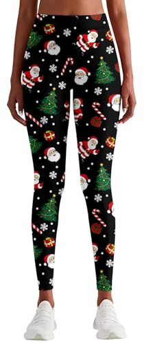 Rave on Friday Leggings Natalizi da Donna, Collant Natalizi, Pantaloni Sportivi da Yoga, Vita Alta, Elasticizzati, Slim Fit, Stampe di Babbo Natale, S