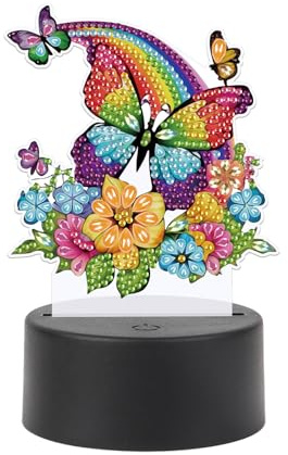 JISHSHAY Diamond Painting Lampe Papillon Diamant Painting Lampe de Chevet Fleur Broderie Diamant Lumière LED Bricolage Veilleuse LED Broderie Lumière Puzzle Adulte Veilleuse Point de Croix Night Light