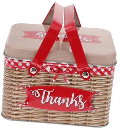 UTHCLO Tinplate Candy Box Large Red Handheld Biscuit Storage Container Vintage Wicker Style Baking Snack Tin for Kitchen and Packaging