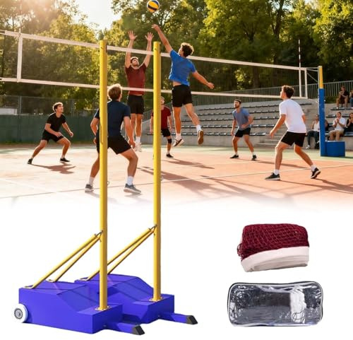 CUTANGELAR Poteaux De Volley-Ball avec Filet De Volley-Ball/Badminton. Profitez d'un Jeu Flexible Grâce Aux 4 Hauteurs Réglables Et Aux roulettes Intégrées pour, pour L'entraînement en Intérieur