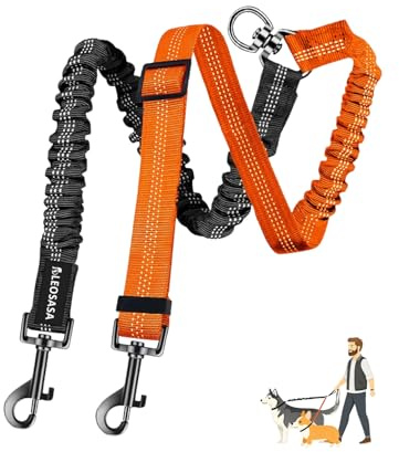 HAPZUR Guinzaglio doppio per cani, Estensibile per 2 cani, Anti Groviglio, 360° Girevole, Riflettente, per Piccole Medie Grandi Taglie (Nero Arancione)