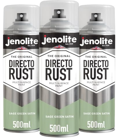 JENOLITE Directorust Spray Paint Sage Green Satin 3 x 500ml Direct To Rust | Direct To Rust Spray Paint - All-In-One Multi Surface Spray Paint for Metal, Wood, Plastic, Ceramic