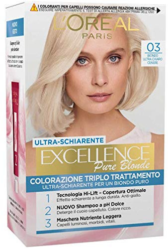 L'Oréal Paris Excellence - Tinte colorante con triple tratamiento avanzado, cubre el cabello blanco para un resultado de larga duración, 03 rubio ultra claro ceniza