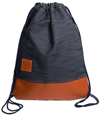 Manufaktur13 Denim Leather Sports Bag - Jeans/Leder Rucksack, Gym Bag, Turnbeutel, Sportbeutel, Beutel, Tasche, M13