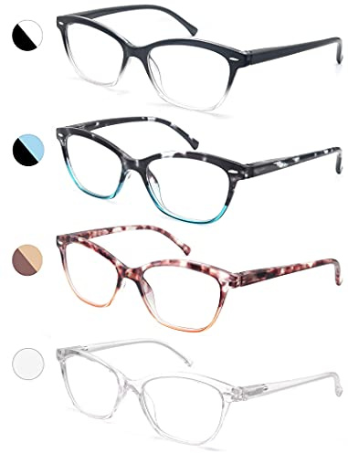 Women Reading Glasses 2.25 4 Pair Stylish Ladies Readers with Comfort Spring Hinge Pattern Design Pouch Included