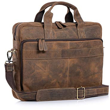 KomalC Leather briefcase 16 inch Laptop Messenger Bag for Men and Women Best Office Satchel Bag
