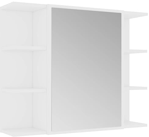 vidaXL Bad Spiegelschrank, Badschrank Badezimmerschrank mit Tür Fächern, Wandschrank für Badezimmer, Badspiegel Badmöbel, Modern, Weiß Holzwerkstoff