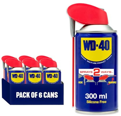 WD-40 Multi Use Lubricant Spray 300ml 6-Pack, Wide and Narrow Smart Straw, Multipurpose WD40 Spray Lubricant for Maintenance, Water Displacement, and Rust Protection on Gears, Threads, and Hinges