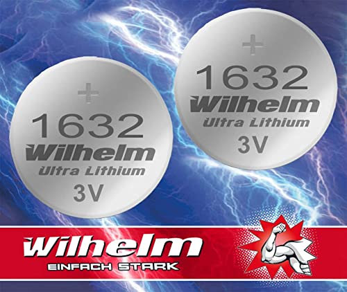 2 x CR1632 CR 1632 WILHELM Lithium Knopfzelle 3V 140 mAh ø16 x 3,2 mm Batterie DL1632