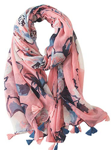 FAIRYGATE Schal Pink Tuch Rosa Schals & Tücher für Damen Halstuch übergroßer Oversized Fransen Poncho große übergroße Leichte Stola mit Blumenmuster und Quaste 24232, 90 * 180 cm