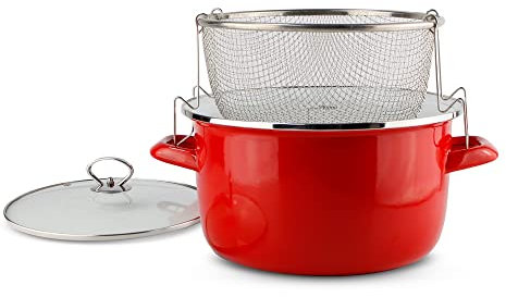 Schäfer Ø 26 cm Frittiertopf 5 Liter Fritteuse Frittier-Topf Metallic-Rot