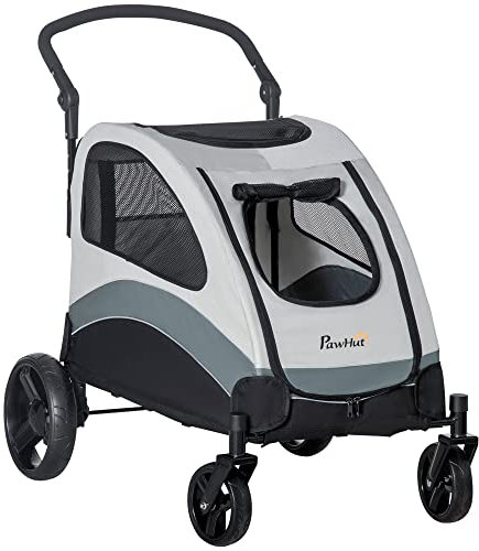 PawHut Cochecito para Perros Plegable Carrito para Mascotas Carrito para Perros con Ventanas Bolsillo de Almacenaje Correas de Seguridad y 2 Ruedas Universales Carga 330 kg 107x67x102 cm Gris