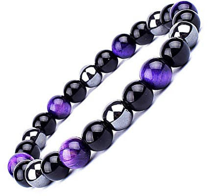 EUMENIDES Tigerögonarmband, tigeröga och obsidian magnetarmband, kvalitet klass A, 6/8/10 mm, solsken, självförtroende, ångest, 6 8 inch, Sten