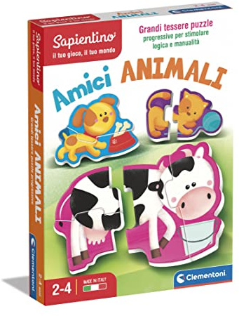 Clementoni Sapientino - Amici Animali, Gioco Educativo 2-4 Anni, Tessere ad Incastro e Puzzle Sagomati per Sviluppare Logica e Coordinazione, Flashcards Animali, Made in Italy, Lingua Italiana, 16767