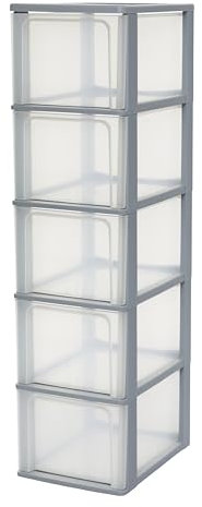 Iris Ohyama, Kunststoff Schubladenbox mit 5 tiefen Schubladen, Grau, Easy-Pull-System, A4, A5 & A6 Format, Schreibtisch Organizer für Büro, Schule, Schreibwaren, BPA-frei, Schubladenschrank, OCH-2500