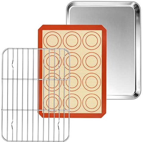 P&P CHEF 10.4 Inch Baking Sheet Pan Cooling Rack with Mat Set for Cookie