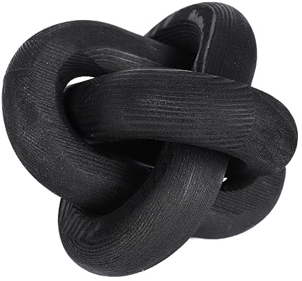 U-BUYHOUSE Wood Knot Decor Hand Carved Modern Boho Decorative Wood Chain for Farmhouse Living Room Shelf (Black, 11cm/4.3in, 1pc)