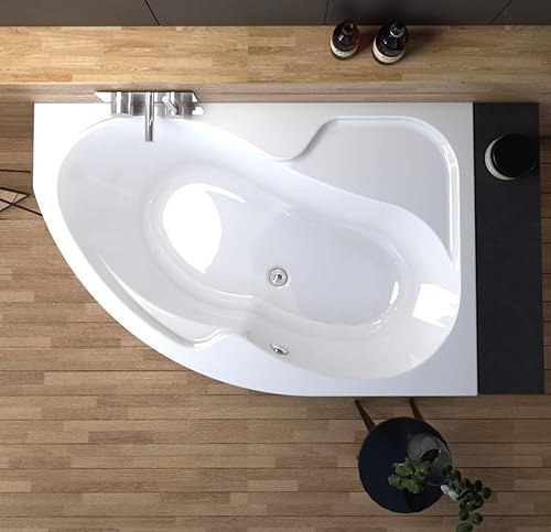 ECOLAM Baignoire d'angle en acrylique asymétrique Wela 150x100 cm | version droite | pieds siphon silicone | Belle forme aspect moderne