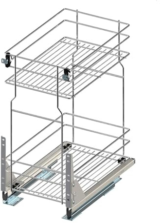 woplus - Schrankauszug Küche mit Softclose [250mm] | Auszug Küchenschrank mit 2 Etage | Unterschrankauszug Chrome | Vollauszug Bodenmontage | Küchenschrank Organizer Ausziehbar
