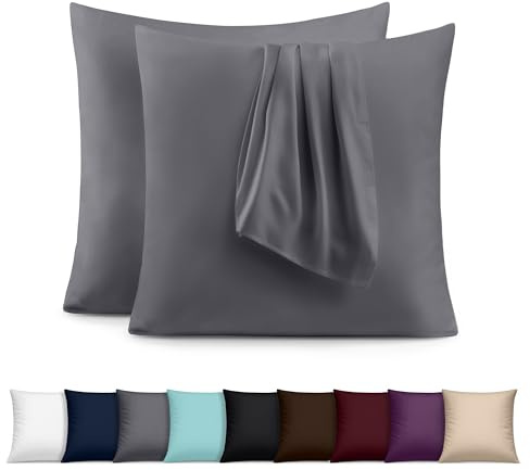 Utopia Bedding - Lot de 2 taies d'oreiller - 65 x 65 cm - Oeko-TEX - Microfibre brossée, 100% Polyester, avec Fermeture enveloppe (Oreiller Non Inclus), taie d'oreiller Seule - Gris