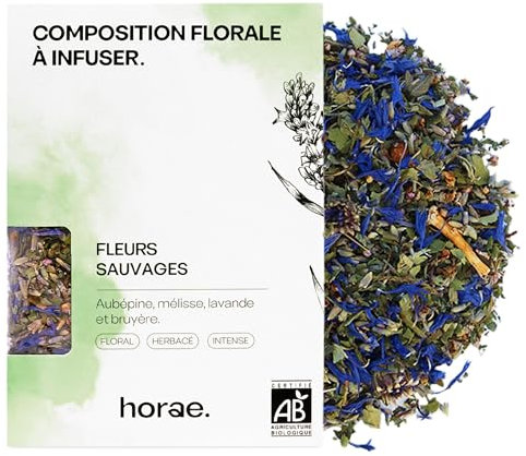 Horae - Infusion vrac bio de Fleurs sauvages bio - Tisane d'aubépine, mélisse, lavande et bruyère - Composition florale à infuser - Tisane d'herboristes produite en France