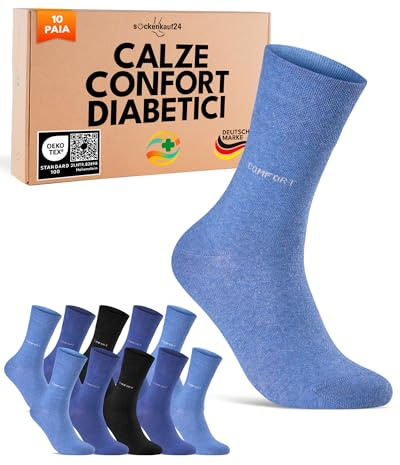 sockenkauf24 Chaussettes Confort Diabetiques Homme 39-42 Femme 10 Paires sans Elastique et sans Couture Noir Bleu Navy
