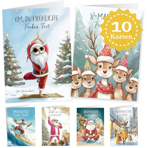 LOViLEE 10 x julkort inklusive extra kuvert och klistermärken i presentset – högkvalitativa fällbara kort till jul – julkort med kuvertset i premiumkvalitet – tecknad akvarell