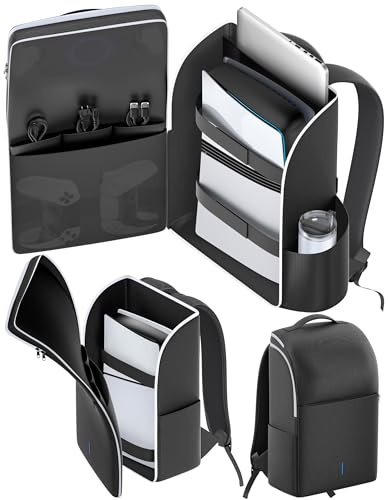 LVVIL Backpack for PS5/ Slim/ Pro Console, Full Protection PS5 Carrying Case Travel Bag, Large Capacity PS 5 Storage Bag for Dual Controllers, PS Portal, Laptop, Game Cards, Sony PSP Accessory Kits