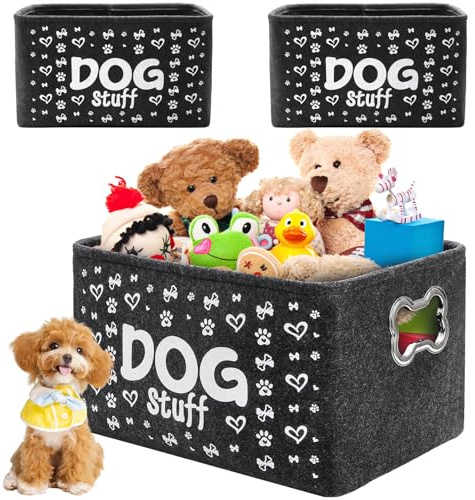 WRINGKIT 3 Pack Dog Toy Bin Basket, Large, Collapsible