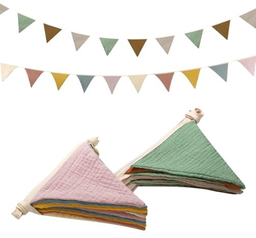 CLIUNT 2 Stück Wimpelkette Kinderzimmer, 2,6M Stoff Wimpelkette, Girlande Kinderzimmer Deko zum Aufhängen, Mehrfarbig Dreieck Flaggen, Babyzimmer deko Mädchen & Jungen für Geburtstag Party Hochzeit