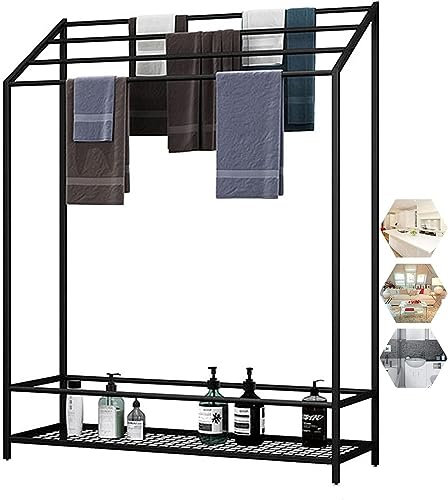 Toallero independiente de metal, soporte para toallas de baño, elegante soporte para toallas de baño, color negro (60 x 25 x 120 cm)