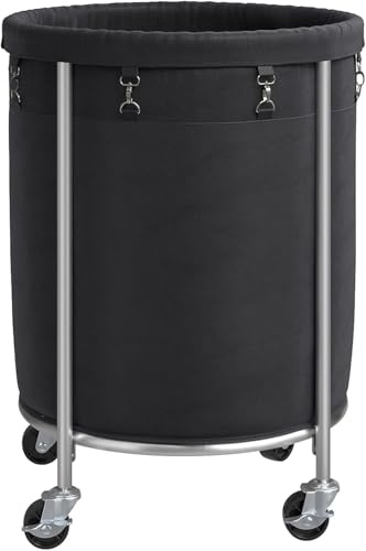 ELYKEN Laundry Basket with Wheels, 170L Rolling Laundry Hamper with Removable Bag and Steel Frame, Round Laundry Cart with 4 Casters and 2 Brakes, Ideal for Bedroom, Bathroom, Black