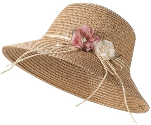 JNGUOSICN Girls Straw Sun Hat with Mini Crossbody Bag Summer Girls Panama Wide Brim Beach Cap with Flower Decor Foldable Trilby Hat Anti-UV Protection Sun Visor with Chin Strap for Kids 2-4 Years