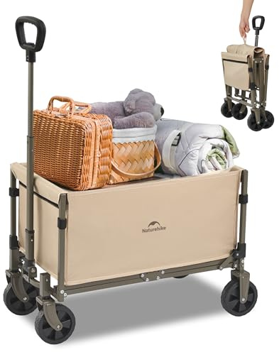 Naturehike 120kg Carro Playa Plegable con Ruedas Grandes, Carrito Camping Transporte para Jardín, Gran Vagón Plegable con Manija Ajustable & Bolsillos
