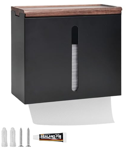 UHETLET Dispensador de Toallas de Papel sin Taladro- Dispensador de Papel Secamanos con Capacidad para 200 Hojas- Dispensador de Papel de Manos para Pared para Baño Público o Hogar (24.5x20.5x11 cm)