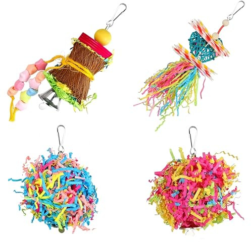 Jyinelx 4PCS Set of Brushed Chewing Budgie Toys, Palm Leather Sushi Roll Bird Toys, Cockatiel Toys, Suitable for Small Birds and Finches to Chew and Play.