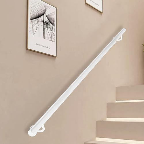 Lanmmraifc Rampes d'escalier Blanches pour marches intérieures et extérieures, rampes d'escalier murales en Fer galvanisé, Tige de Support antidérapante avec kit d'installation(120cm)