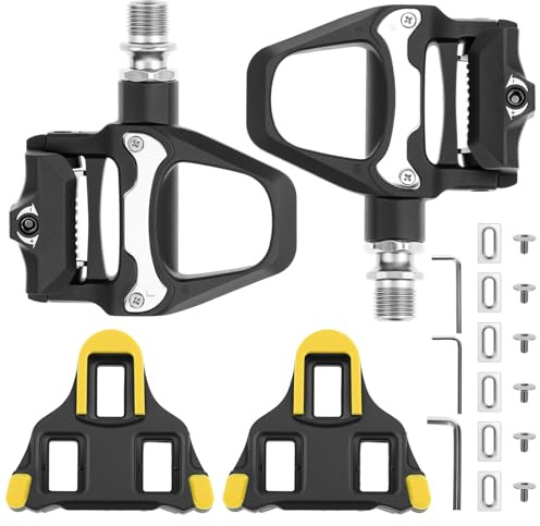 QWORK® Pedales Bicicleta aleación de Aluminio, Antideslizantes Pedales de Clic con calas, para MTB, Trekking y Bicicleta de Carrera
