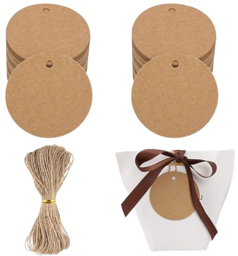 LACHT Tag Bomboniere 200 Pz - Spago Di Iuta Naturale Lungo 20 Metri, Marrone - Etichette Cartoncino Premium E Bifacciali - Ideale Per Etichette Regalo, Cartellini Prezzo E Fai Da Te.