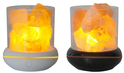 Fafeicy Kristallsaltstens Nattljus, USB-spridare för Eterisk Olja, 7 Färger LED-rocklampa för hem- och Kontorsinredning (Svart)