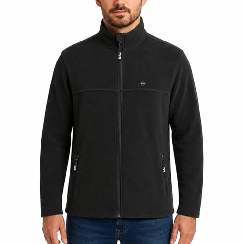 Lee Cooper Giacca Pile Uomo Zip Completa – Fleece Lavoro Termico Antivento Anti Pilling con Tasche Workwear Esterno Inverno (Nero, XXL)