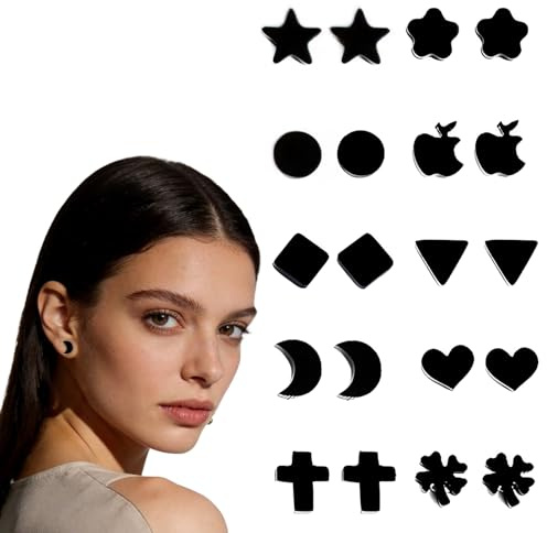 JYXNU 10 Paia Orecchini Magnetici Uomo Donna, Senza Buco, in Acciaio Inossidabile, Orecchini a Bottone Non-Piercing Orecchini Calamita Hip Hop, Orecchinis Calamita per Uomo Donna, Adolescente Regalo